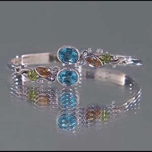 LiPaz 7ctw Multigem Sterling Silver Hinged Bypass Bracelet